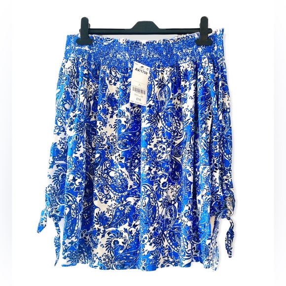 next Tops - Next Blue White Mix Stretch Paisley Print Bardot Top Blouse Size 6
